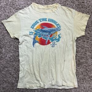 Vintage 70’s Save The Whales Greenpeace Yellow T-Shirt Hanes Men’s Size Large
